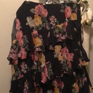 Chaps black floral skirt